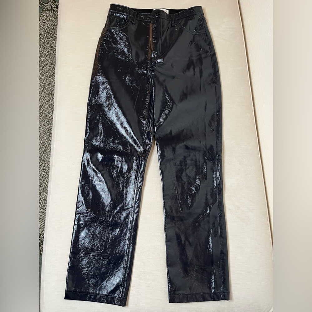 Abercrombie & Fitch Navy Patent Coated Straight Leg Pants High Rise Edgy Glam